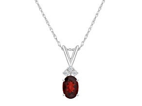 7x5mm Oval Garnet with Diamond Accents 14k White Gold Pendant With Chain