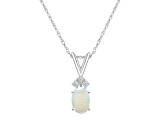 7x5mm Oval Opal with Diamond Accents 14k White Gold Pendant With Chain