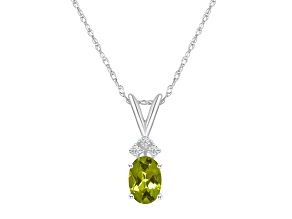 7x5mm Oval Peridot with Diamond Accents 14k White Gold Pendant With Chain