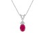 7x5mm Oval Ruby with Diamond Accents 14k White Gold Pendant With Chain