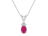 7x5mm Oval Ruby with Diamond Accents 14k White Gold Pendant With Chain