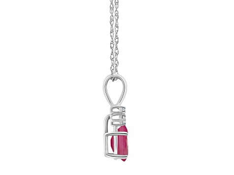 7x5mm Oval Ruby with Diamond Accents 14k White Gold Pendant With Chain