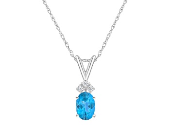 Picture of 7x5mm Oval Blue Topaz with Diamond Accents 14k White Gold Pendant With Chain