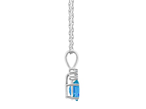 7x5mm Oval Blue Topaz with Diamond Accents 14k White Gold Pendant With Chain