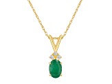 7x5mm Oval Emerald with Diamond Accents 14k Yellow Gold Pendant With Chain