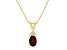 7x5mm Oval Garnet with Diamond Accents 14k Yellow Gold Pendant With Chain
