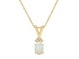 7x5mm Oval Opal with Diamond Accents 14k Yellow Gold Pendant With Chain