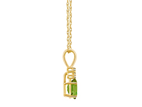 7x5mm Oval Peridot with Diamond Accents 14k Yellow Gold Pendant With Chain