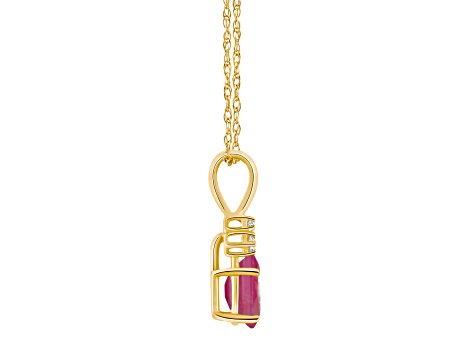 7x5mm Oval Ruby with Diamond Accents 14k Yellow Gold Pendant With Chain