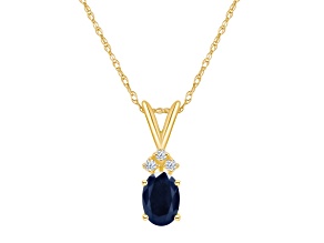 7x5mm Oval Sapphire with Diamond Accents 14k Yellow Gold Pendant With Chain