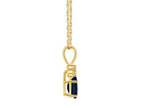 7x5mm Oval Sapphire with Diamond Accents 14k Yellow Gold Pendant With Chain