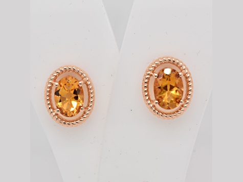 1.34ctw Oval Citrine 14K Rose Gold Over Sterling Silver Stud Earrings