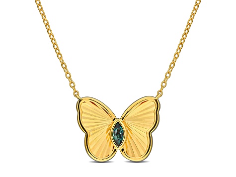 1/5 CT TGW Alexandrite Butterfly Necklace in Yellow Plated Sterling Silver, 17"