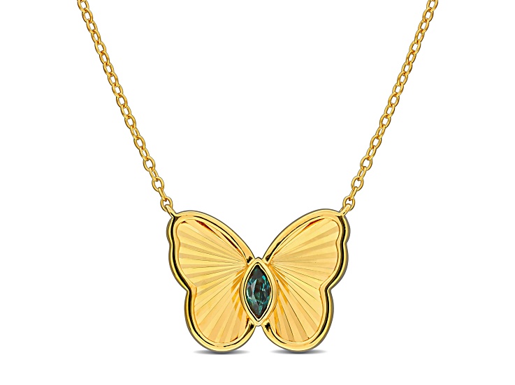 1/5 CT TGW Alexandrite Butterfly Necklace in Yellow Plated Sterling Silver, 17"
