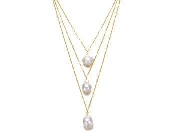 Picture of Freshwater Pearl, 14K Yellow Gold Plated over Sterling Silver Layered Necklace