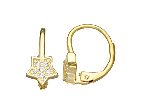 White Cubic Zirconia 14k Yellow Gold Over Sterling Silver Children's Star Earrings 0.14ctw