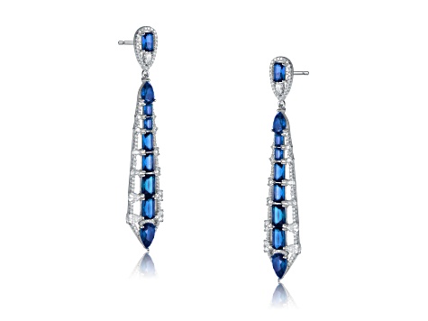 Cubic Zirconia Fan Dangle Chandelier Earrings Rhodium on Sterling Silver Cubic Zirconia Fan Dangle Chandelier Earrings Rhodium on Sterling Silver