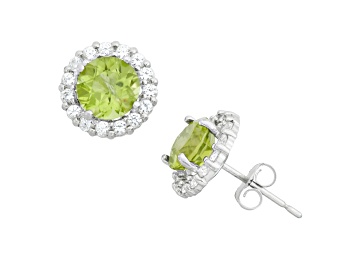 Picture of Round Peridot 10K White Gold Halo Earrings 2.25ctw