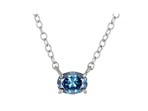 Blue Lab-Grown Diamond 14k White Gold Solitaire Necklace 0.33ctw