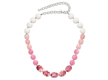 Picture of Sterling Silver Pink Agate, Pink Jadeite, Rose Quartz, Crystal Necklace