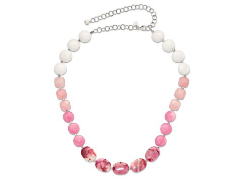 Sterling Silver Pink Agate, Pink Jadeite, Rose Quartz, Crystal Necklace