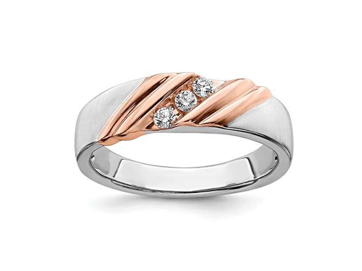 14K Two-tone Rose and White Gold Lab Grown Diamond Men's Band
