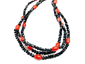 Black Spinel and Carnelian Beaded Sterling Silver Necklace 150.00ctw