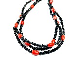 Black Spinel and Carnelian Beaded Sterling Silver Necklace 150.00ctw
