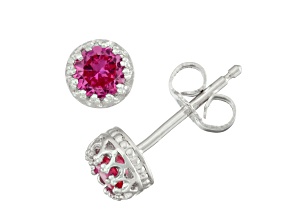 Pink Lab Created Sapphire Sterling Silver Children's Stud Earrings 0.54ctw