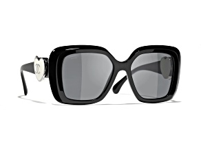 Chanel Black Square Frame with "CC" Heart / Gray Polarized Lenses Sunglasses