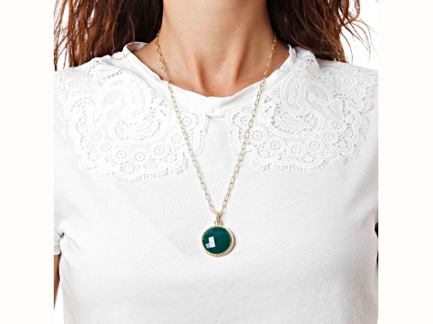 Judith Ripka Verona Green Agate 14K Gold Clad Necklace