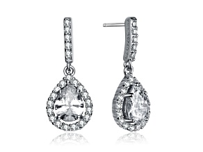 Clear Cubic Zirconia, Rhodium Plated over Sterling Silver Teardrop Earrings