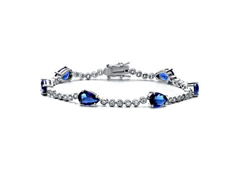 Rhodium Plated over Brass with Sapphire Blue Cubic Zirconia Tennis Bracelet