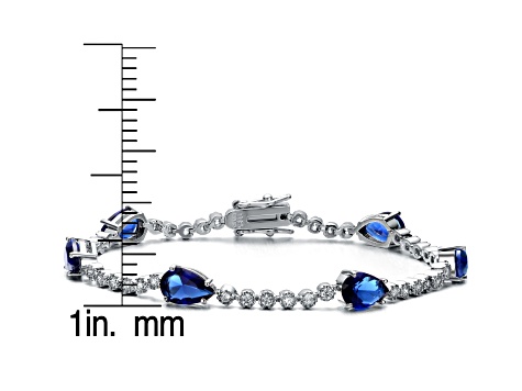 Rhodium Plated over Brass with Sapphire Blue Cubic Zirconia Tennis Bracelet