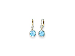 14K Yellow Gold Blue and White Topaz Leverback Dangle Earrings