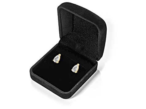 White Cubic Zirconia 14k Yellow Gold Studs With Velvet Gift Box 0.50ctw