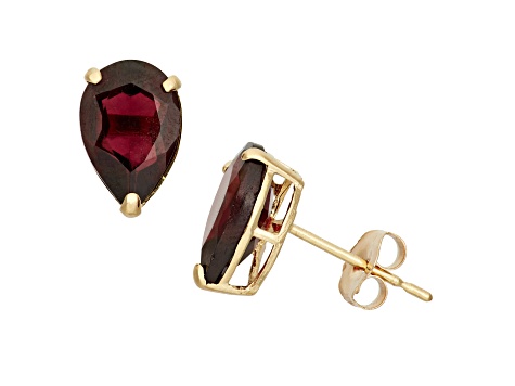 Pear Garnet 10K Yellow Gold Earrings 2.80ctw