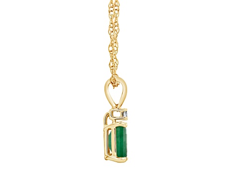 6x4mm Emerald Cut Emerald with Diamond Accent 14k Yellow Gold Pendant With Chain