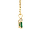 6x4mm Emerald Cut Emerald with Diamond Accent 14k Yellow Gold Pendant With Chain