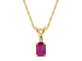 6x4mm Emerald Cut Ruby with Diamond Accent 14k Yellow Gold Pendant With Chain