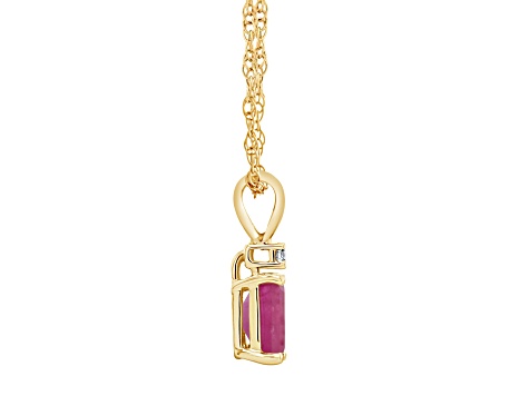 6x4mm Emerald Cut Ruby with Diamond Accent 14k Yellow Gold Pendant With Chain