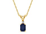 6x4mm Emerald Cut Sapphire with Diamond Accent 14k Yellow Gold Pendant With Chain