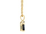 6x4mm Emerald Cut Sapphire with Diamond Accent 14k Yellow Gold Pendant With Chain