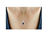 Black Sapphire with White Diamond Accent Sterling Silver Pendant with Chain 0.55ctw