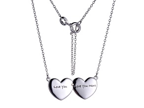 White Diamond Accent Rhodium Over Sterling Silver Double Heart Necklace