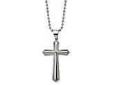 Black Cubic Zirconia Stainless Steel Polished Men's Cross Pendant With Chain