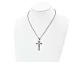 Black Cubic Zirconia Stainless Steel Polished Men's Cross Pendant With Chain