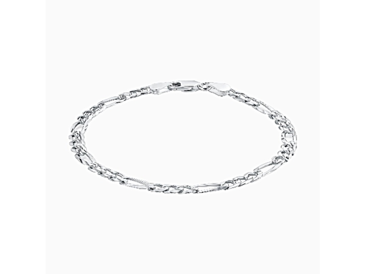 Sterling Silver Italian 4MM Italian Solid Figaro Link 3+1 Chain Bracelet Size - 7"