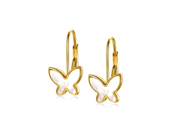 Picture of Mother of Pearl Inlay, 14k Gold Plated over Brass Butterfly Earrings Kids