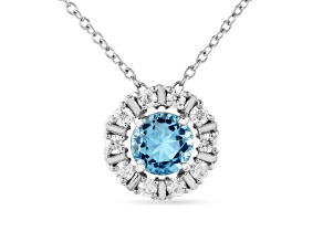 Swiss Blue Topaz Birthstone Necklace with Moissanite Accents Sterling Silver  Pendant with Chain